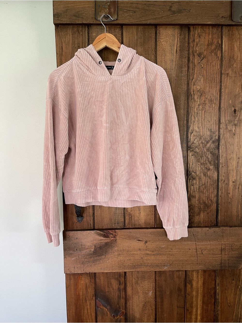 Abercrombie & Fitch Pastel Pink Velvet Rib Knit Hoodie Sweatshirt Medium